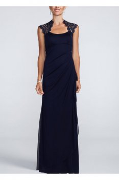 Metallic Lace Cap Sleeve Long Jersey Dress Style XS4667