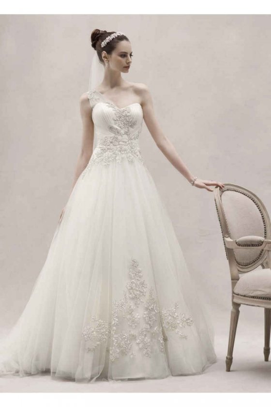 One Shoulder Tulle Wedding Dress Style CKP421