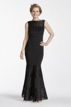 Long Knit Trumpet Gown with Lace Neckline Style ES674DB