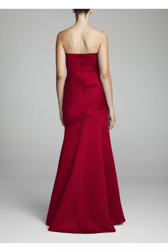 Long Strapless Satin Dress with Side Ruching Style F15142