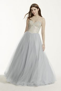 Rhinestone Encrusted Bodice Tulle Ball Gown Style P474