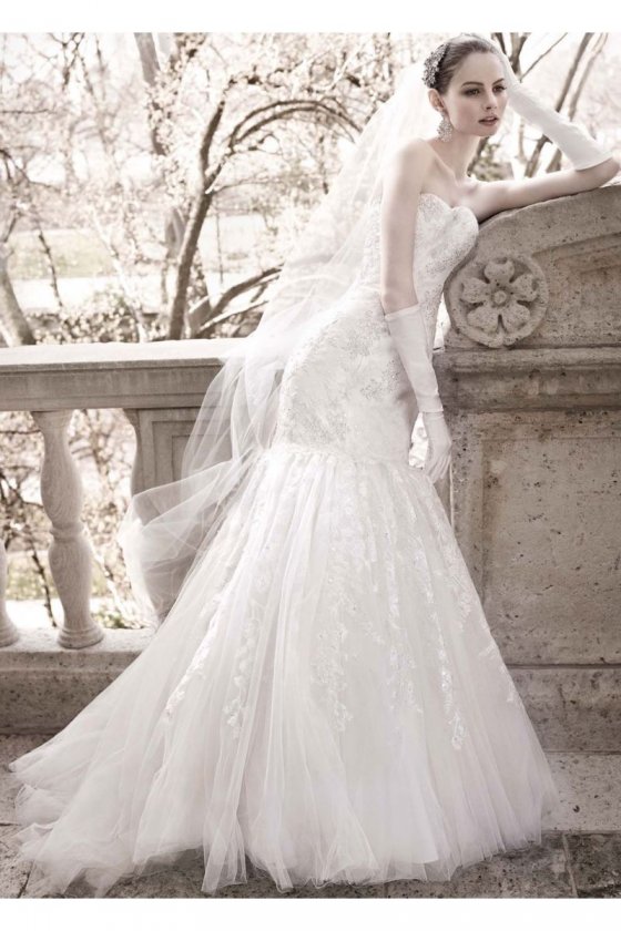 Petite Layered Lace Mermaid Wedding Dress Style 7CWG482