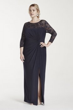 Lace 3/4 Sleeve Long Jersey Dress Style 8082W