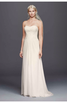 Simple Style Strapless Extra Length Lace Appliqued Chiffon Wedding Dress 4XLWG3793