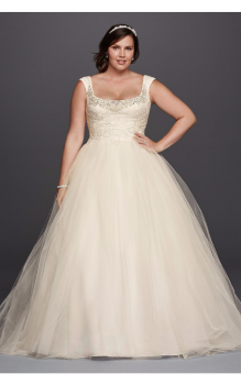 New Coming 8CWG733 Style Plus Size Beaded Scoop Neckline Ball Gown Tulle Bridal Dress