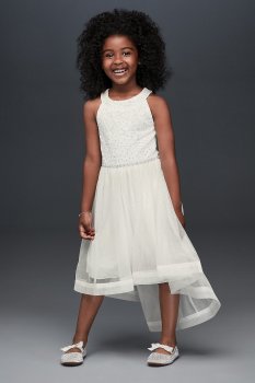 High Low Lace and Tulle Flower Girl Gown SC436D02H908