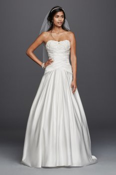 Strapless Sweetheart Neckline Satin Beaded Lace Applique A-Line Bridal Dress Style WG3789