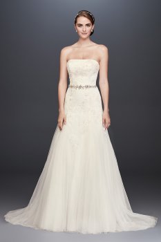 Strapless Long A-line Lace Appliqued Straight Neckline WG3862 Style Wedding Dress