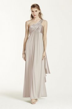 One-Shoulder Long Jersey Dress with Cascade Back Style F13185