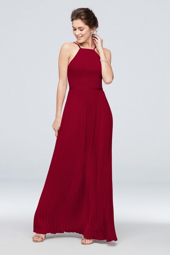 Chiffon Pleated Skirt High-Neck Bridesmaid Dress 4XLF19971