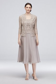 Floral Lace Tank Dress with 3/4 Sleeve Jacket 11220731