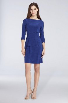 3/4 Sleeve Jersey Shift Dress with Tiered Bodice Tahari ASL 99DRM122
