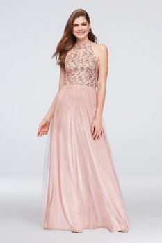 2018 New Style Sequin Chiffon Keyhole Bodice High-Neck Gown Speechless
