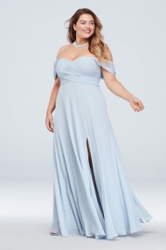 Off the Shoulder Pleated Bodice Plus Size Gown My Michelle 7147GG8SW