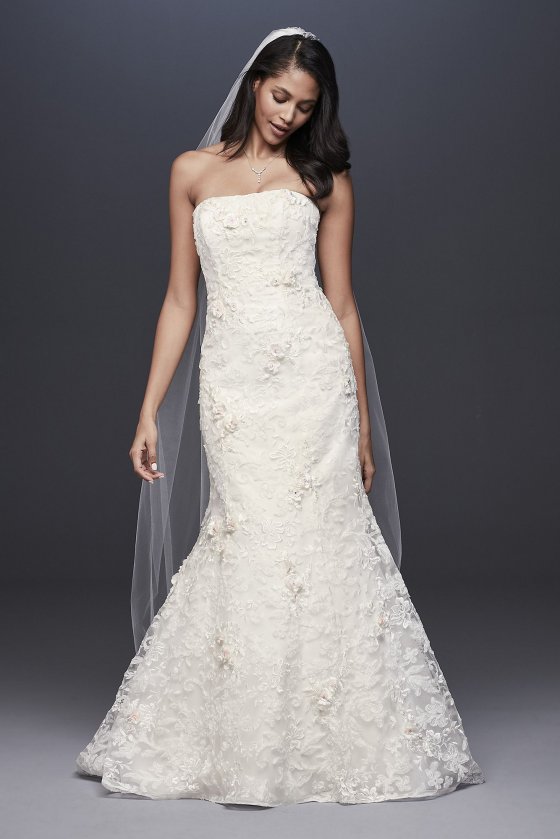 Strapless Lace Mermaid Dress with 3D Flowers OP1344