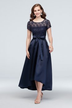 Short Sleeve Sequin Lace and Mikado 9119171 Dress
