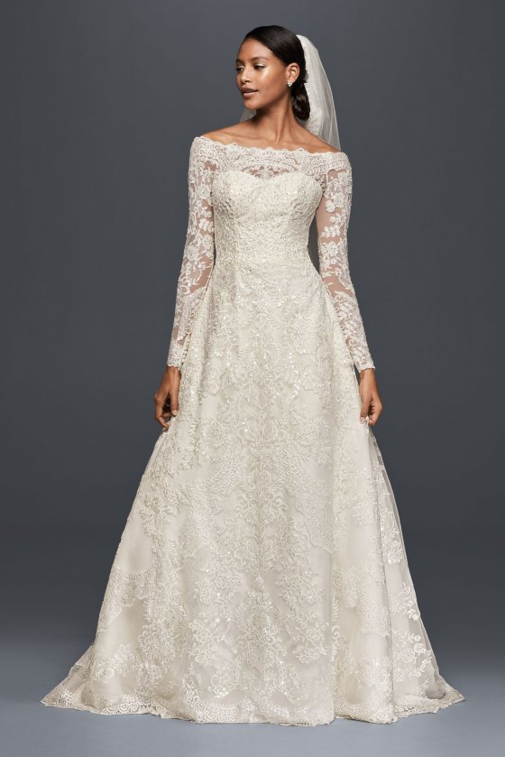 Elegant Long Sleeve Off the Shoulder Lace Appliqued A-line 7CWG765 Style Bridal Dresses