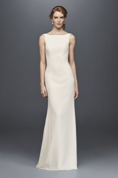Extra Length Crepe Sheath Wedding Dress with High-Neckline 4XLWG3833