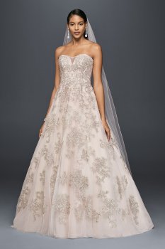 Strapless Sweetheart Neckline Long Embellished Corded Lace A-Line Wedding Dress 4XLCWG767