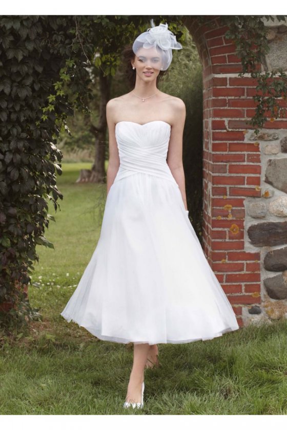 Strapless Tulle Tea Length Wedding Gown Style WG3486
