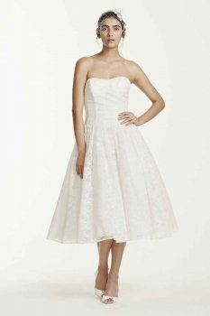 Tea Length Drop Waist Lace Wedding Dress Style WG3719
