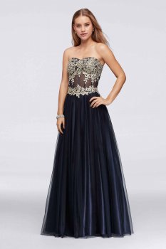 Sexy Strapless Illusion Bodice A-line 156227 Pattern Prom Ball Gown