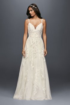 Petti Size 7MS251177 Lace Embroidered Long Bridal Dress with Double Straps