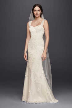 4XLWG3816 Extra Length Sweetheart Sheath Beaded Lace Appliqued Wedding Dress with Tank Straps