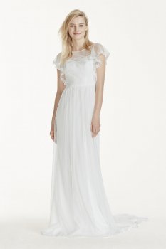 Flutter Sleeve Dot Mesh Sheath Bridal Dress Style WG3770