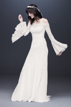 Bell Sleeve Off-the-Shoulder Lace Wedding Dress Galina WG3949