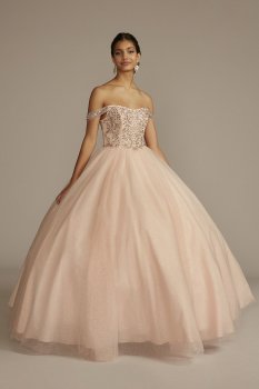 Off-the-Shoulder Beaded Quince Ball Gown Fifteen Roses FR2201