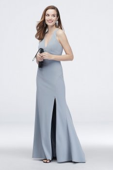 Crepe Plunging V-Neck Tank Sheath Dress with Slit 11032