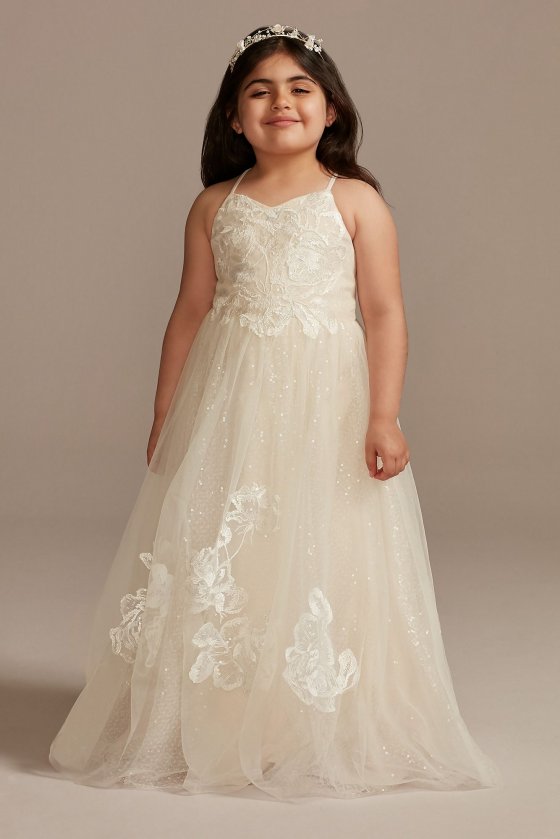 Floral Applique Cross-Back Flower Girl Dress DB Studio WG1438