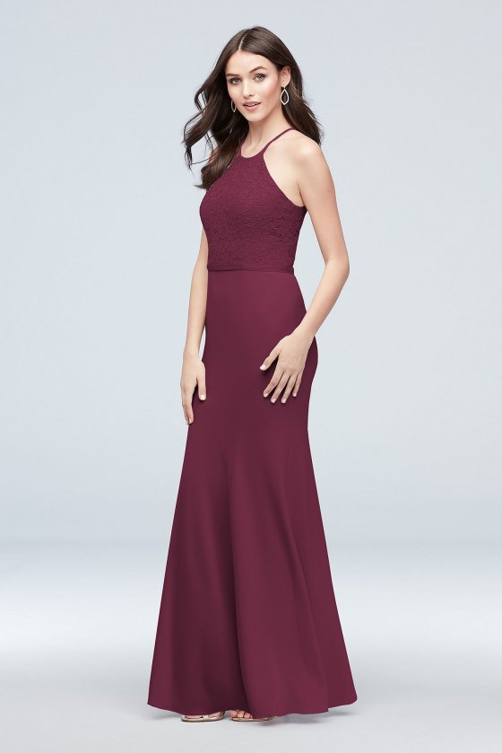 Lace and Stretch Crepe High-Neck Bridesmaid Dress F19976