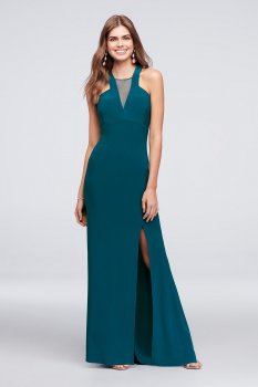 2018 New Style Plunging Illusion-Inset Jersey Sheath Gown and Co