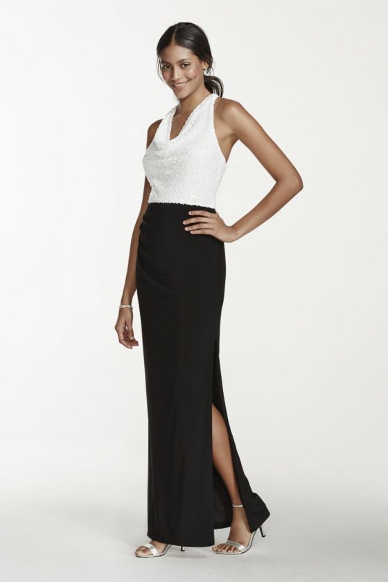 Halter Jersey Dress with All Over Sequin Bodice Style 231M69230