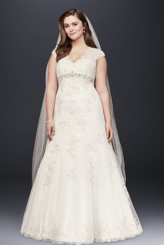 Cap Sleeve Lace Over Satin Gown with Illusion Back Style 9T3299