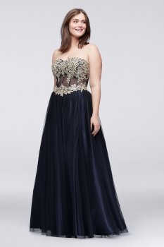 Plus Size 156227W Style Strapless A-line Prom Dresses