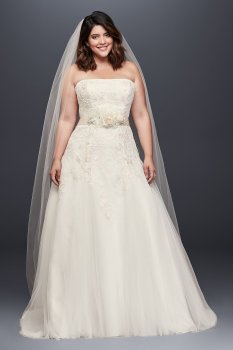 Plus Size Strapless Long Lace Appliqued A-line 9WG3862 Bridal Dress