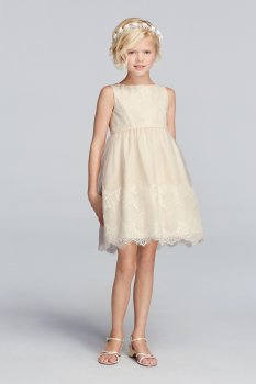 Cute Lace Appliqued Sleeveless Above Knee Tulle Flower Girl Dress Style WG1362