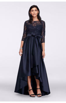 New Coming Modern 3/4 Sleeve Lace Bodice High-Low Ball Gown Dress for Mother of the Bride 3651DB