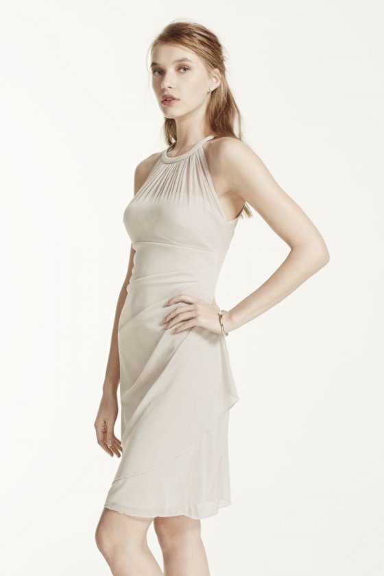 Sleeveless Short Mesh Dress with Side Cascade Style F15612