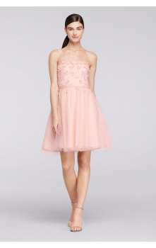 Strapless New Coming Elegant Short Tulle A-Line Dress with 3D Flowers CR281637