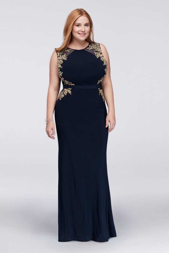Plus Size New 58383W Long Sheath Dress with Embroidery
