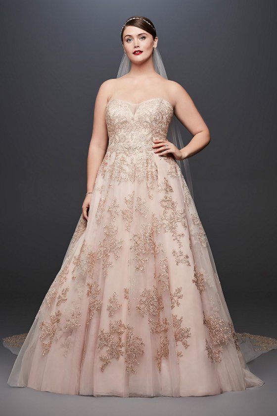 Rose Gold A-Line Plus Size Wedding Dress style 8CWG767