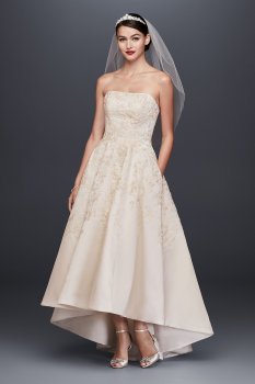 Petite Size Strapless Sweetheart Neckline High-low Embroidered Satin Bridal Dress 7CWG794