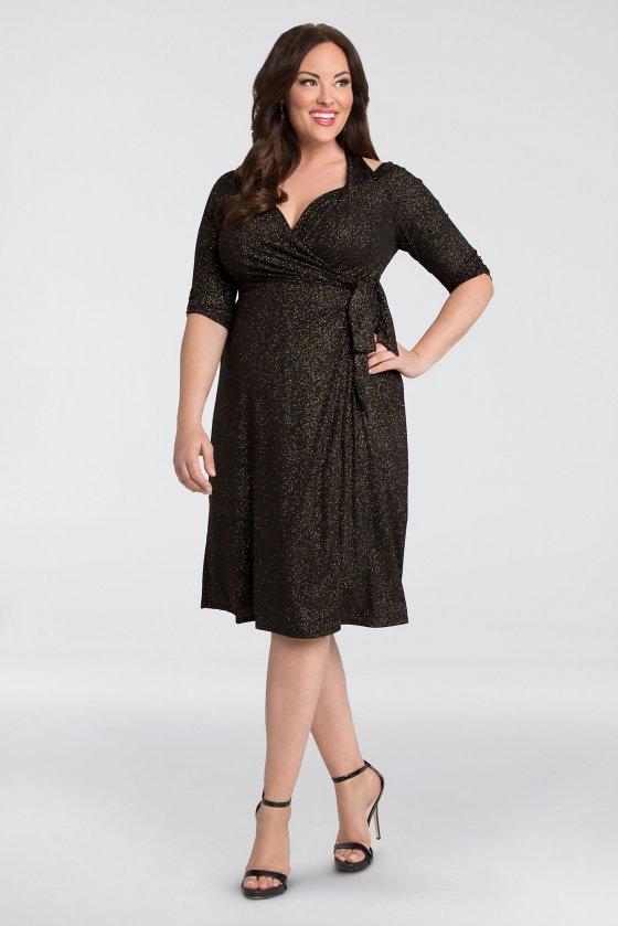 Evaline Glitter Jersey Plus Size Wrap Dress 12182204