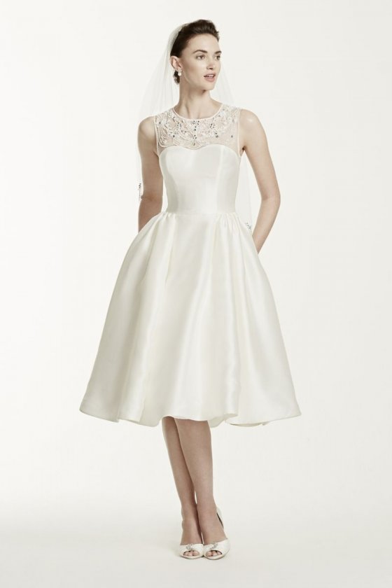 Mikado Tea Length Wedding Dress Style CWG664