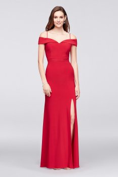 Spaghetti Sraps Long Fit and Flare 12343 Style Off the Shoulder Dress