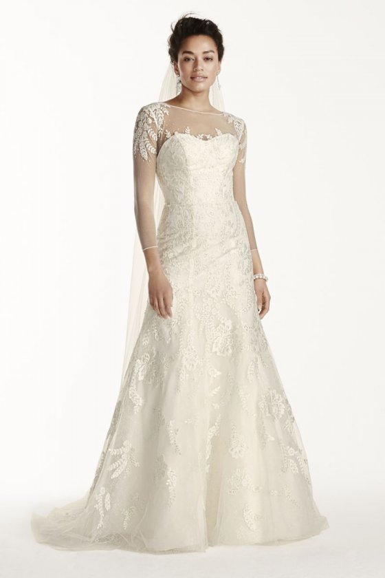 Extra Length Lace Wedding Dress with 3/4 Sleeves Style 4XLCWG704